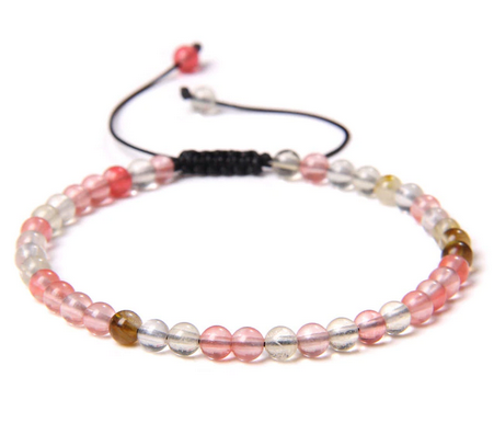 Jordgubbskvarts (Hematoidkvarts) Armband med Bergkristall  - 4mm Pärlor