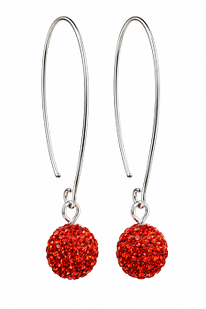 Earrings balls red  crystals silver