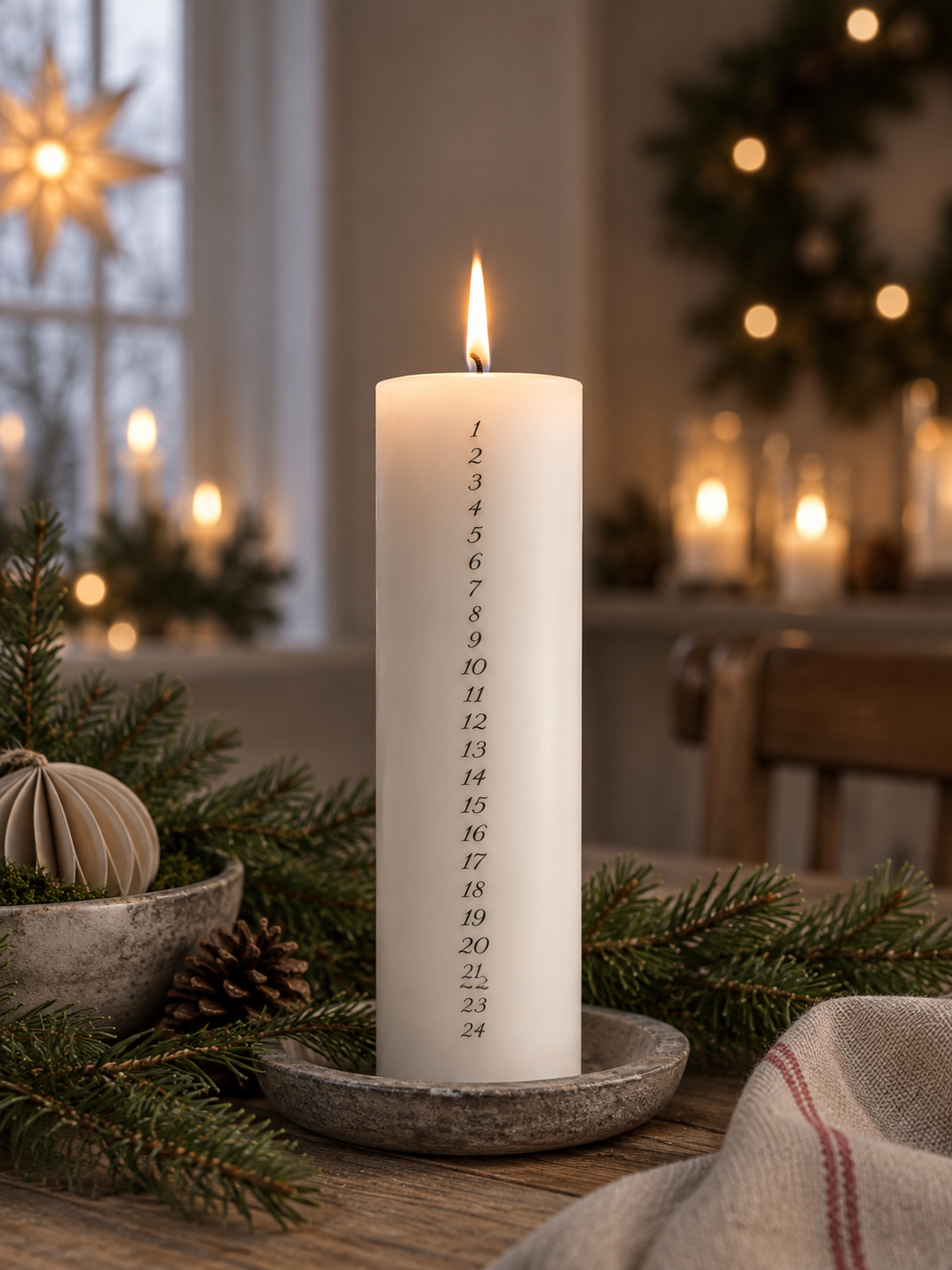 Datumljus - Kalenderljus - Sifferljus 1-24 - Adventsljus - 20 cm Vit/Svart