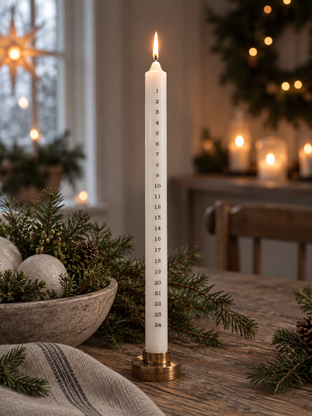 Date candle 1-24 - Narrow 100% stearin - White/Black
