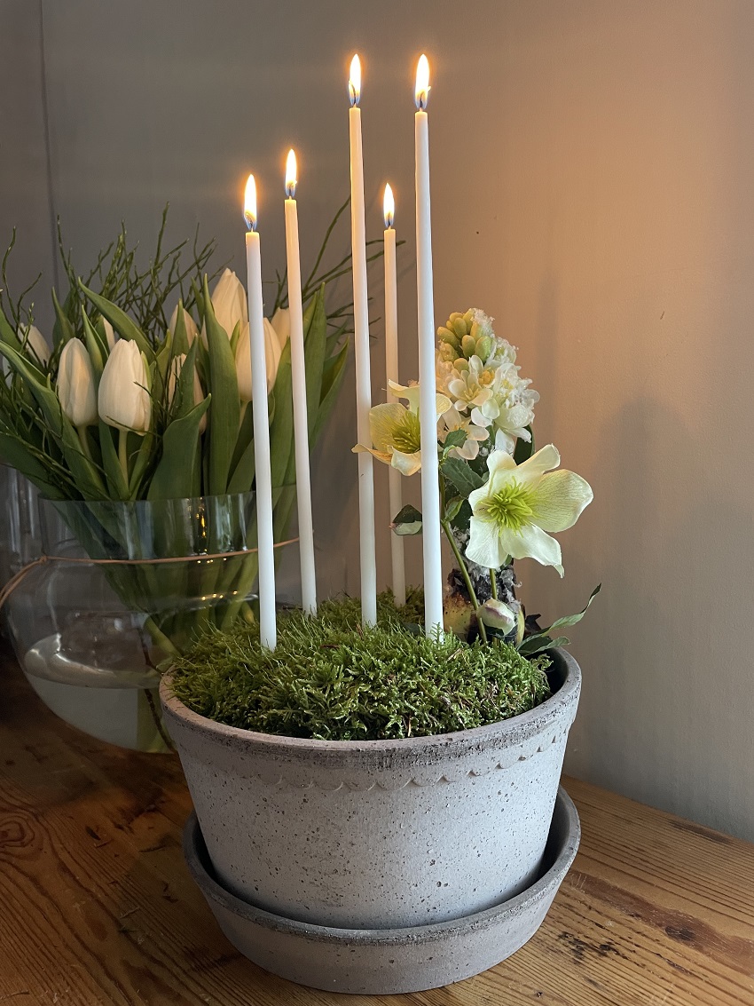 Handstöpta tunna långa ljus - Blomljus - Vit - 38 cm - 10-pack - 12