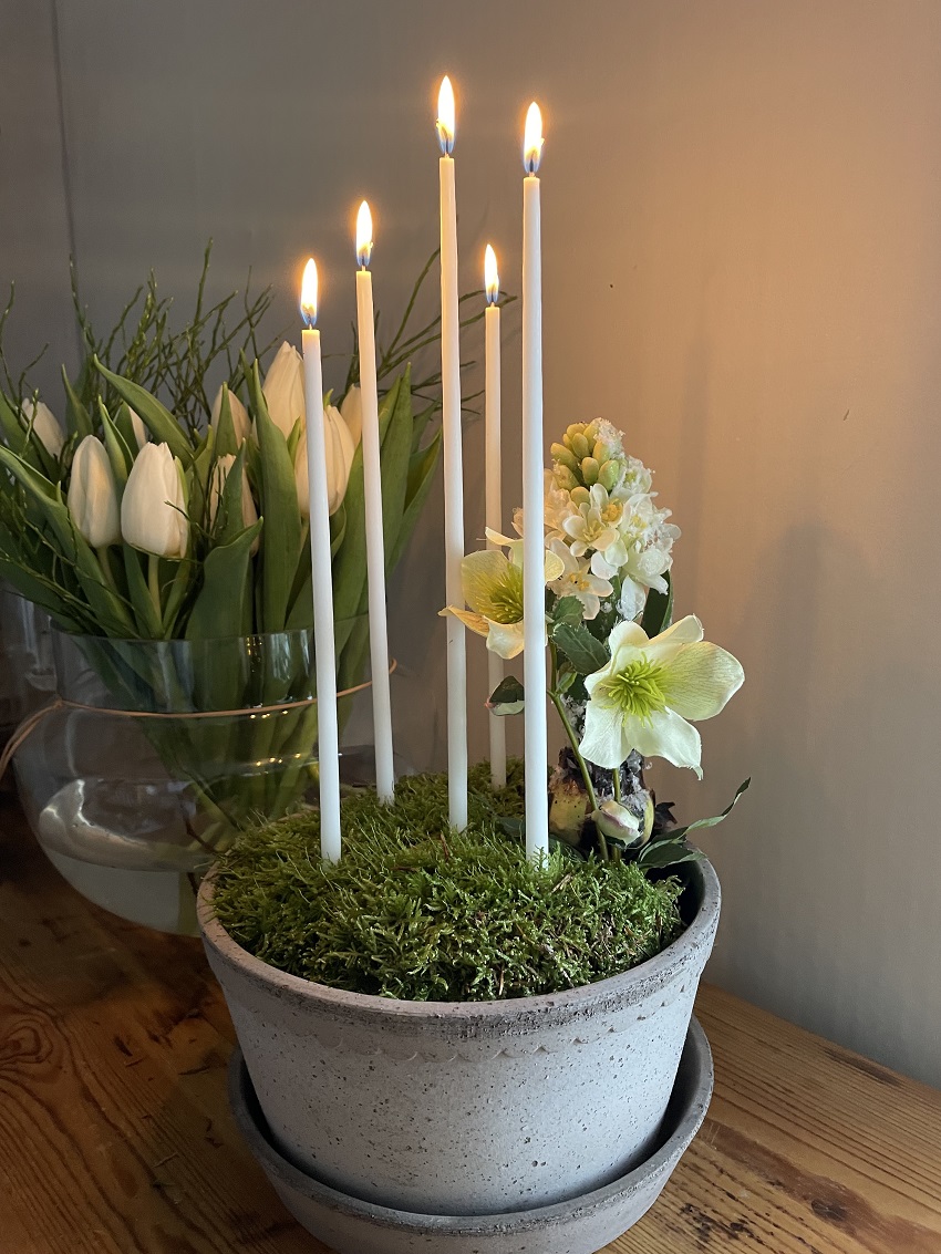 Handstöpta tunna långa ljus - Blomljus - Vit - 38 cm - 10-pack - 10