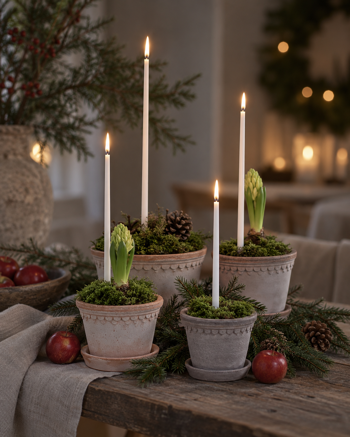 Hand-dipped thin long candles - Flower candles - White - 38 cm - 10-pack