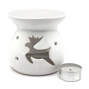 Aromalykta i vitt med motiv av ren, för eteriska oljor.