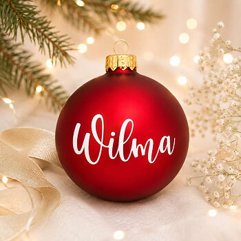 Julgranskula med Namn Glas Röd 8 cm