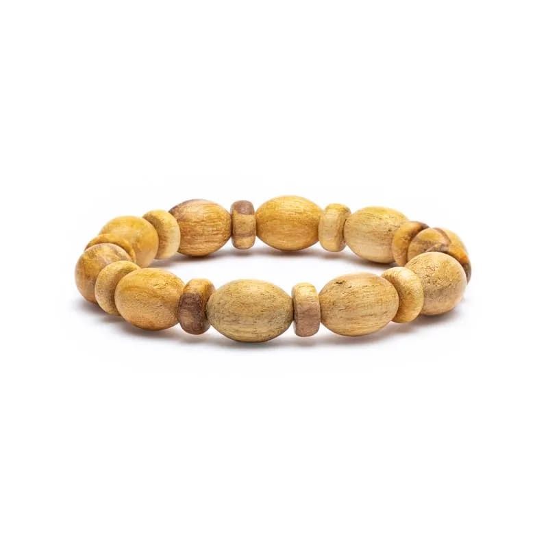 Palo Santo elastiskt armband med ovala och munkformade pärlor