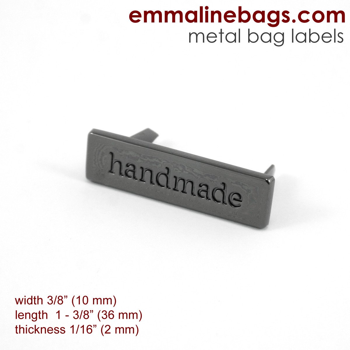 Metal Bag Label "Handmade" - Gunmetal  - Emmaline