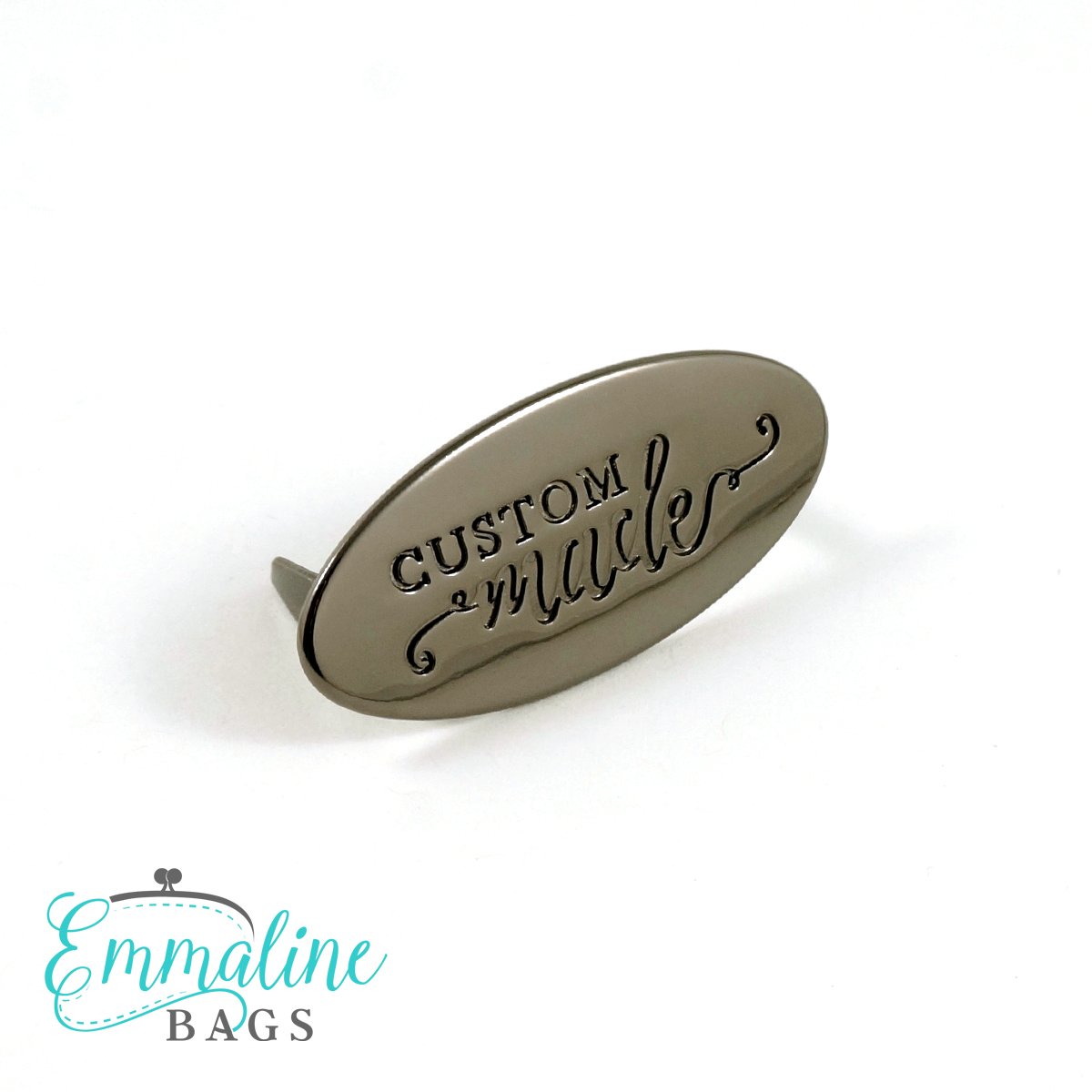 Metal Bag Label Oval "Custom Made" - Gunmetal  - Emmaline