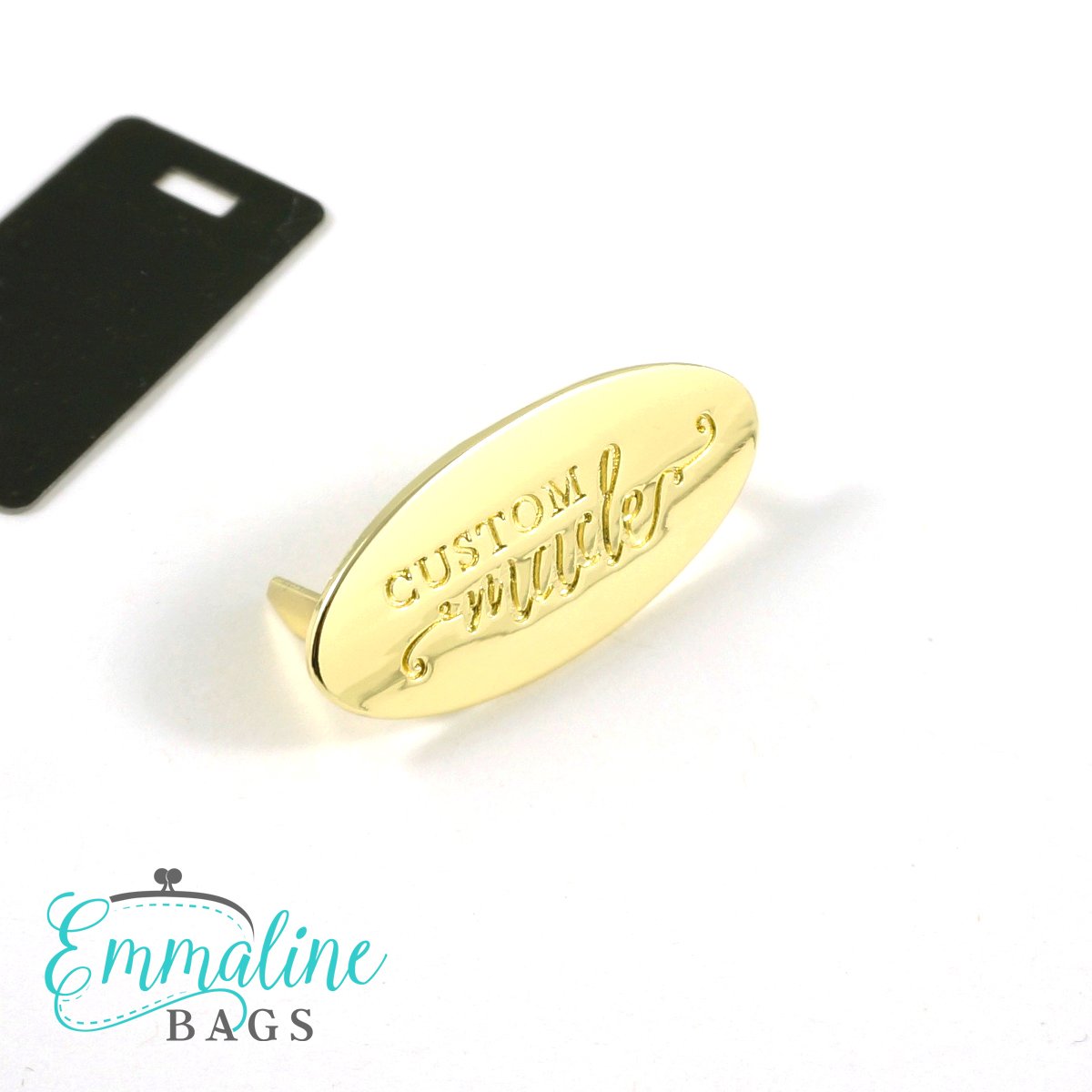 Metal Bag Label Oval "Custom Made" - Gold  - Emmaline
