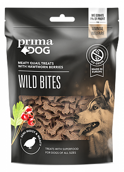 PrimaDog Wild Bites Vaktel & Hagtorn Bär-Hundgodis 150g