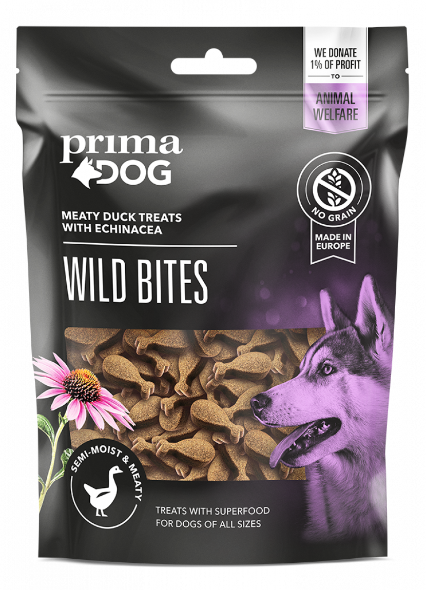 PrimaDog Wild Bites Anka & Solhatt-Hundgodis 150g