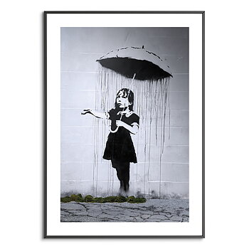Poster, affisch, tavla, print, street art, graffiti, gatukonst, Banksy, paraply flicka, regn, umbrella girl