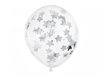 Konfettiballonger silverstjärnor | 30 cm | 6-pack
