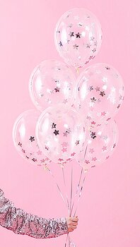 Konfettiballonger silverstjärnor | 30 cm | 6-pack -1