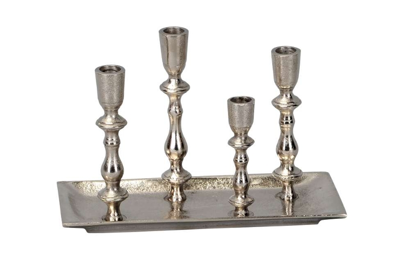 Bricka - Ljusbricka med 4 ljusstakar - Silver - Exklusiv - 7