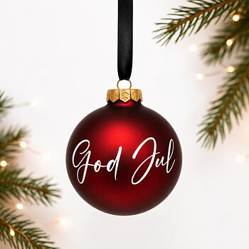 Glas julgranskula "God Jul" 8 cm