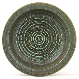 Gunnar Nylund (Igloo 1965) Green Bowl with Circular Relief 24 cm