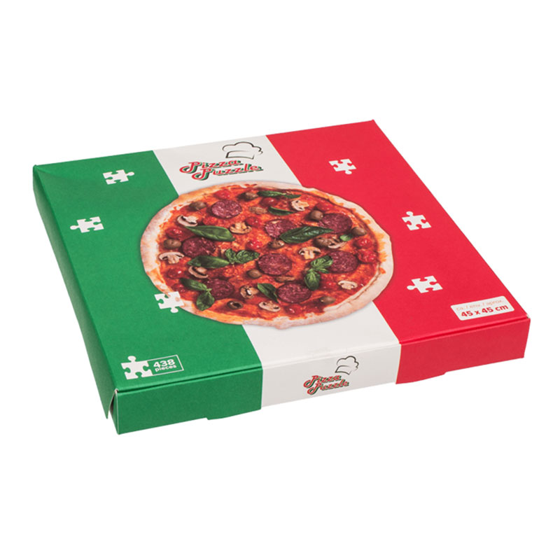 Pizzapussel presentförpackning som en pizzakartong