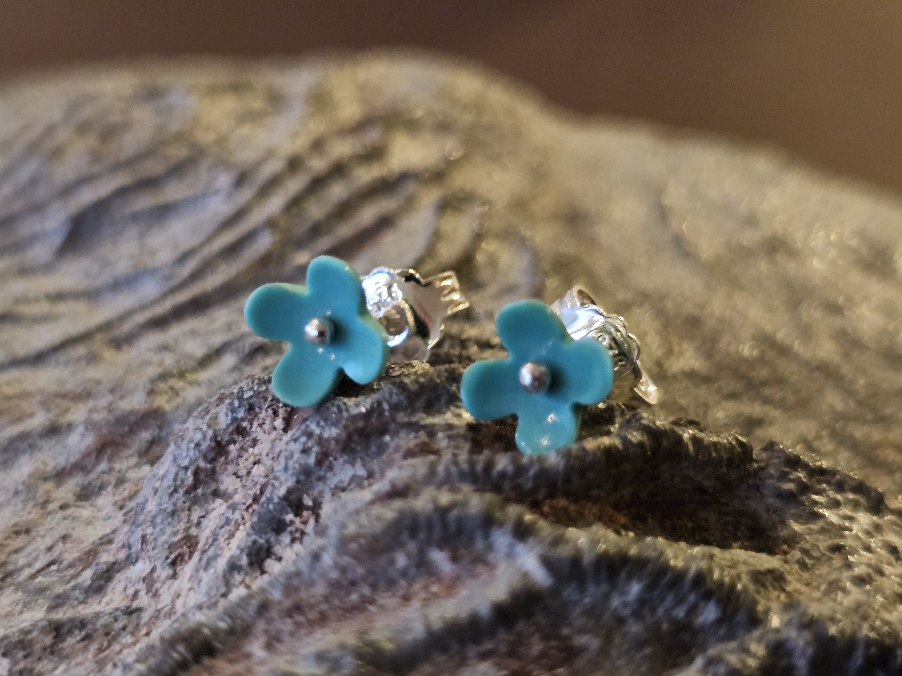 Turquoise sculpted flower approx. 6,3 x 7,3mm, ear stud 925-silver - 5