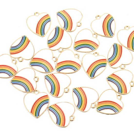Berlock -  Enameld  heart White rainbow