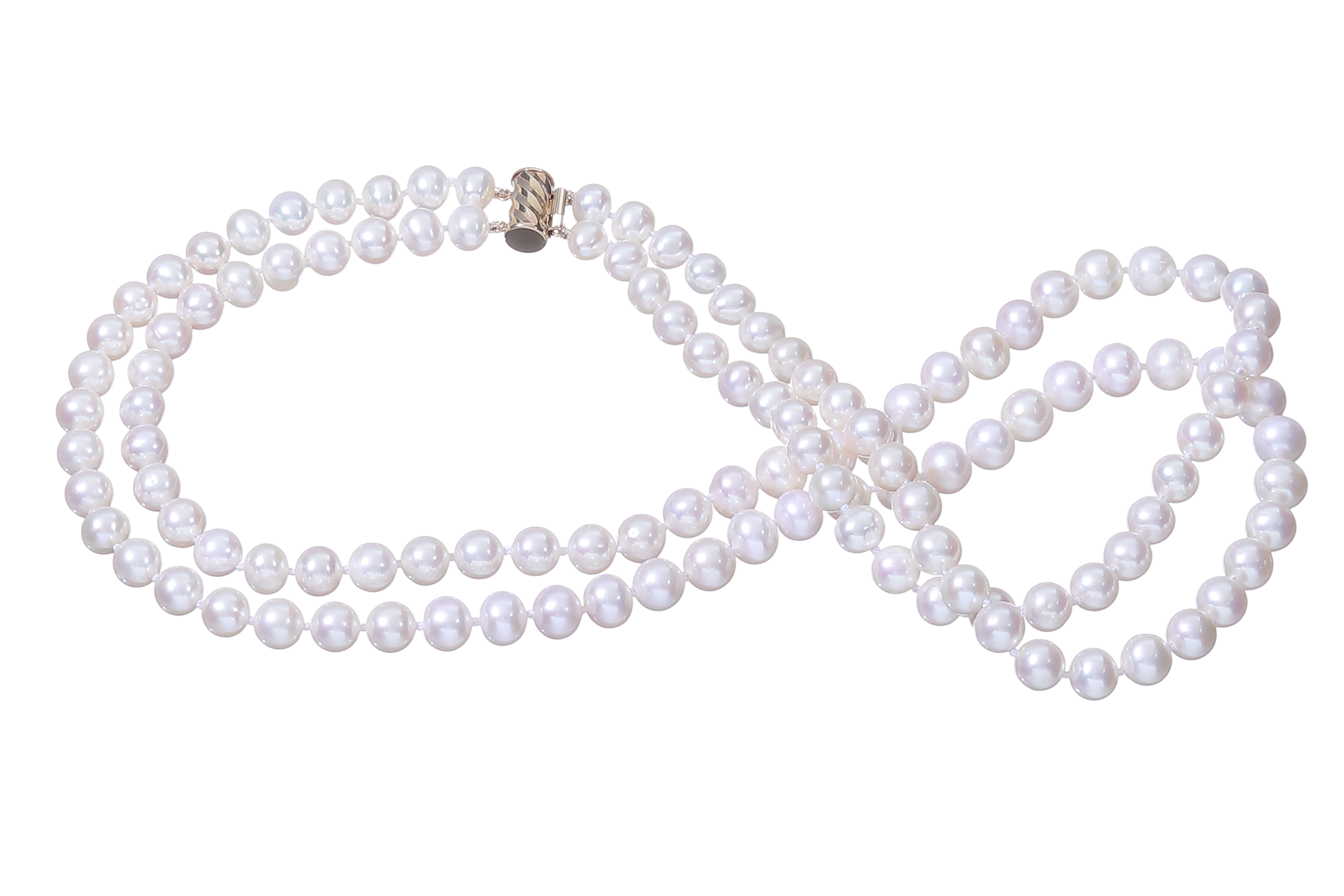 Double Strand Freshwater cultured pearl necklace with gold clasp 7-8mm - 4