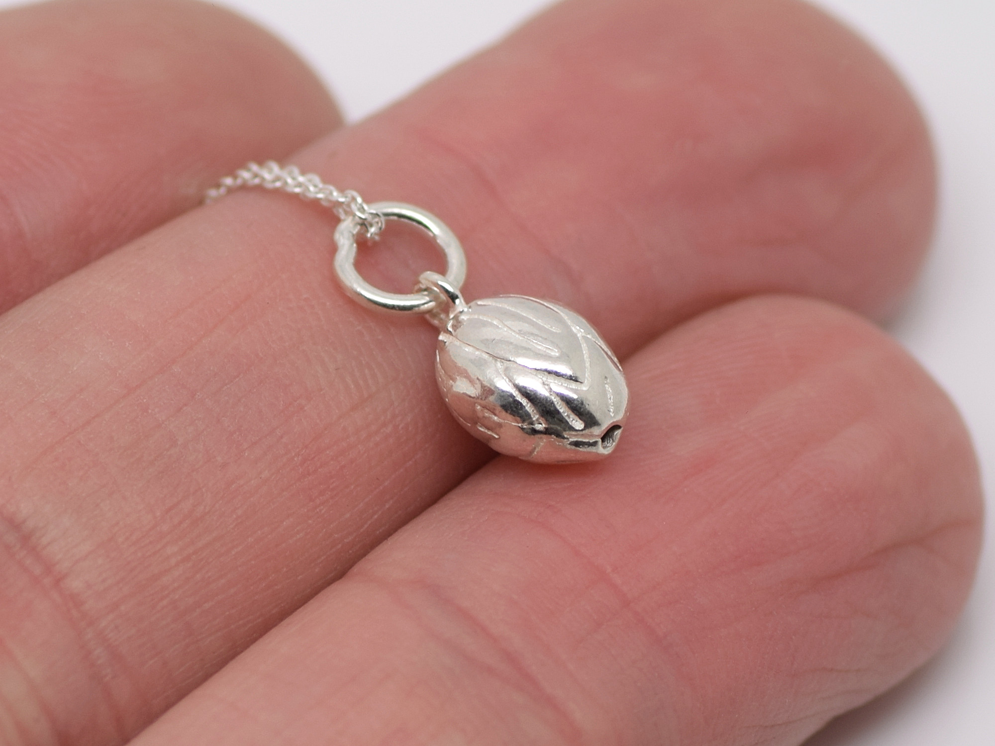 Blomsterknopp Halsband i Äkta 925 Silver, Ros eller Tulpan Hänge, Blomma Smycke - 3