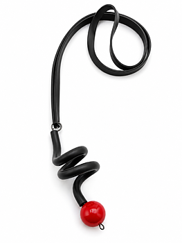 Halsband Svart spiral med röd pärla