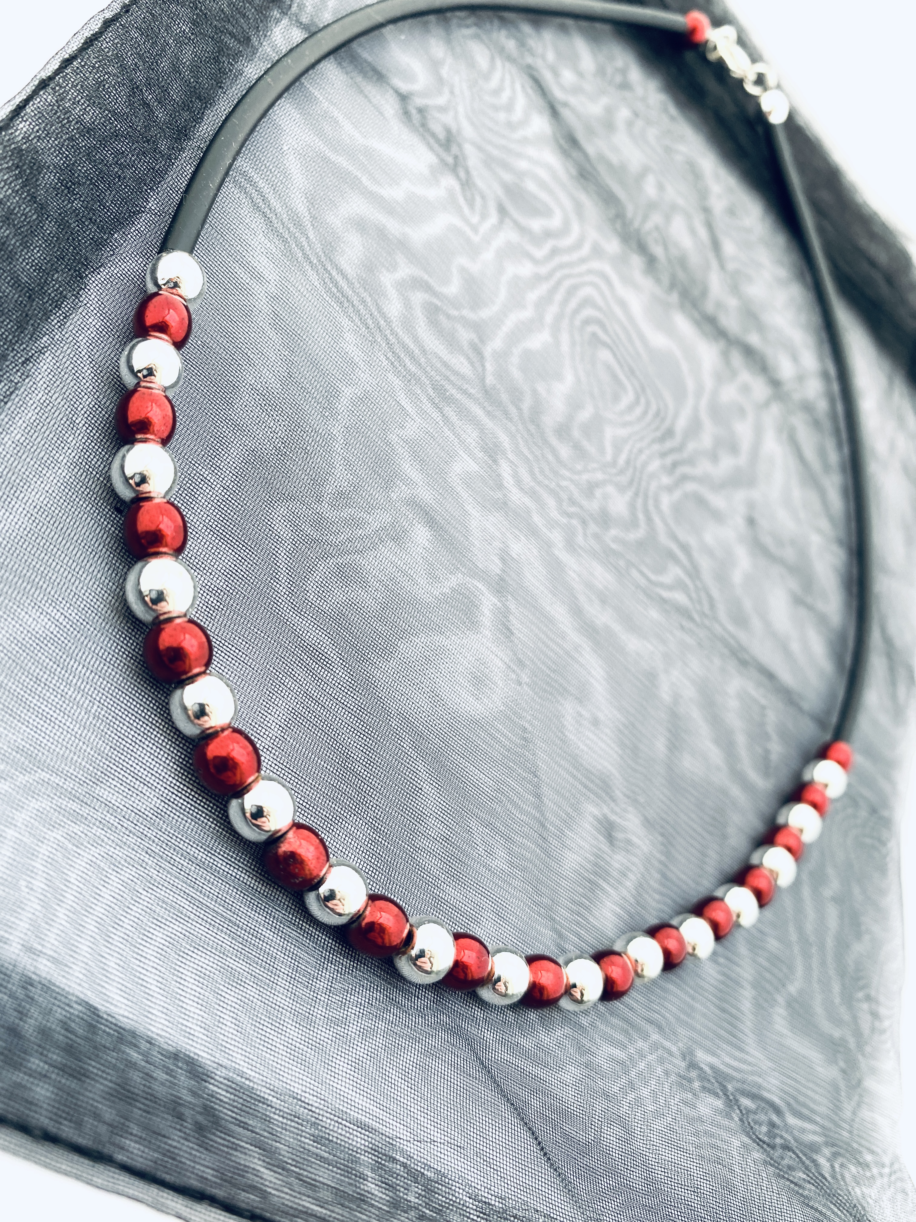Halsband Spinoni Röd & silver - 2