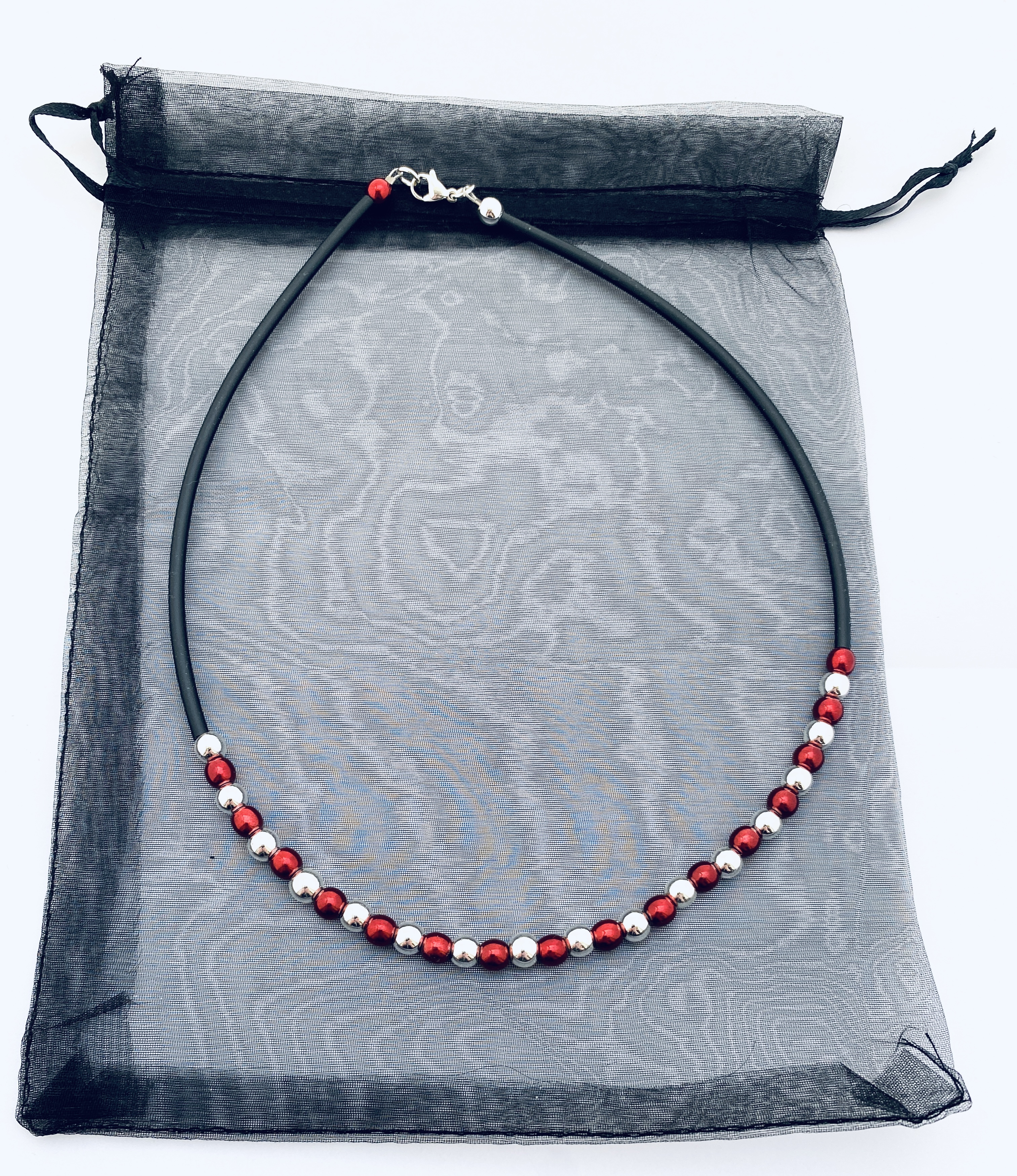 Halsband Spinoni Röd & silver - 3