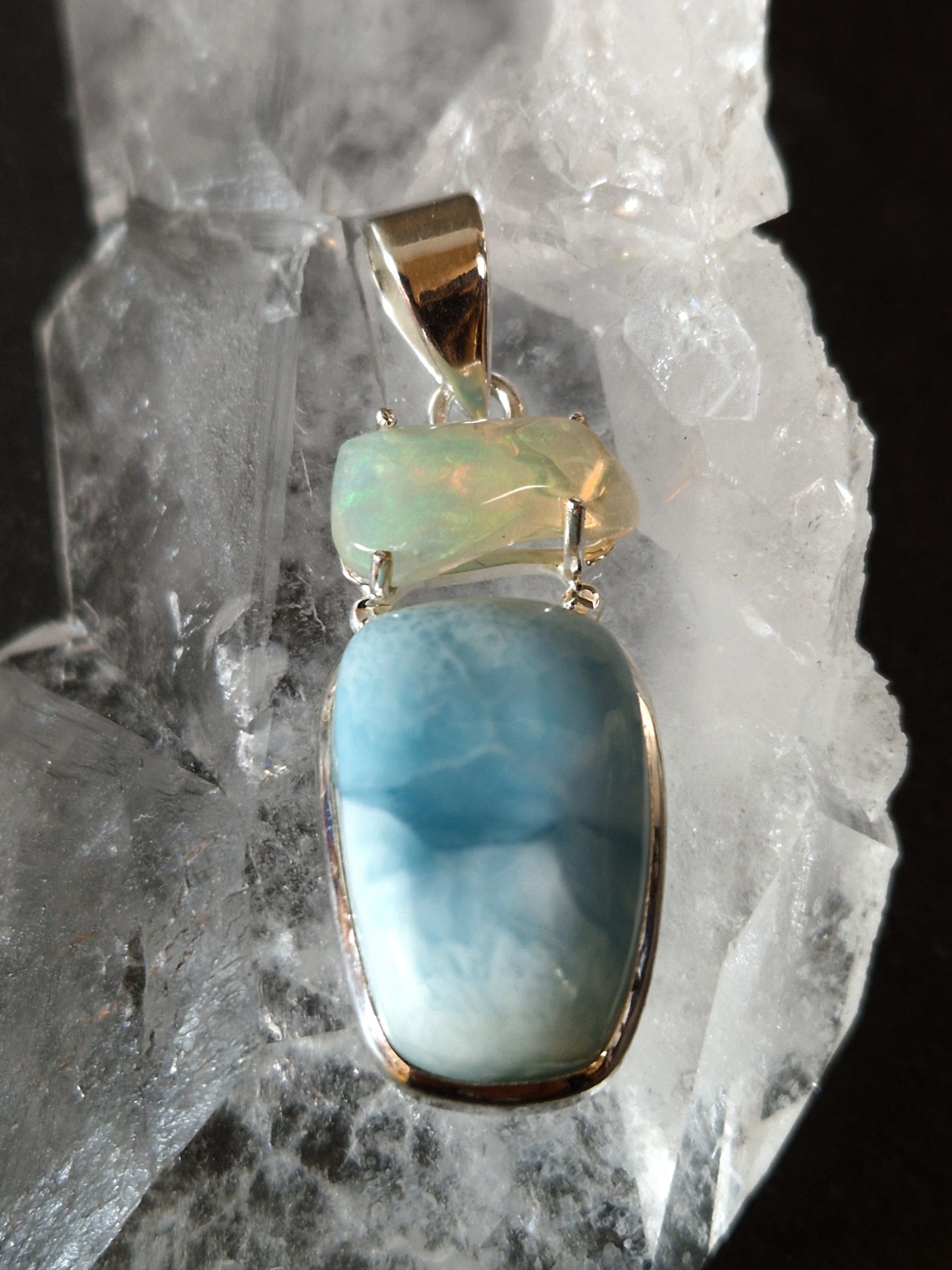Silver hänge med Etiopisk Opal och Larimar - 2