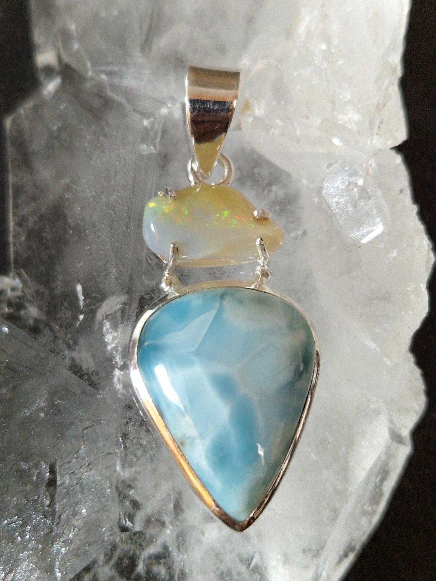 Silver hänge med Etiopisk Opal och Larimar - 3