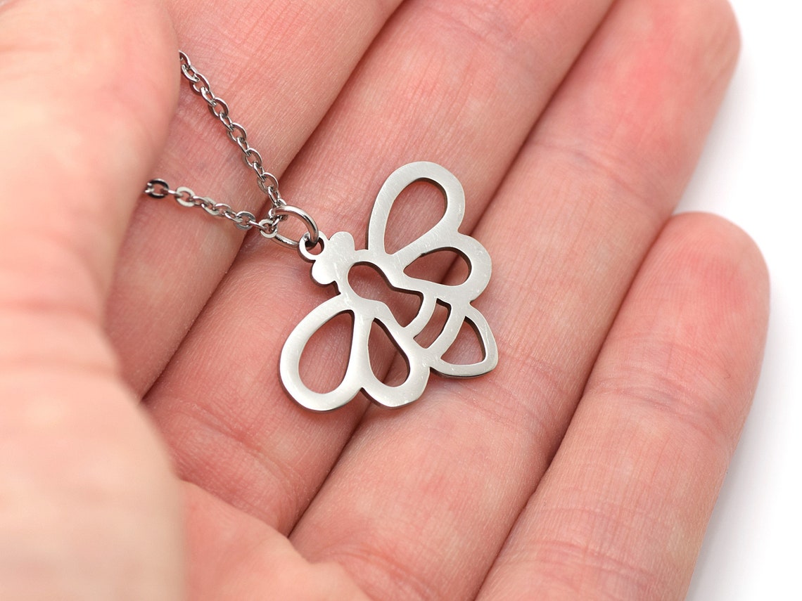 Bi Halsband i Rostfritt Stål, Pollinatör Hänge, Djur Accessoar, Insekt Smycke - 3