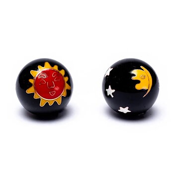 Kinesiska Hälsokulor - Sol & Måne rödgult på svart - 40mm