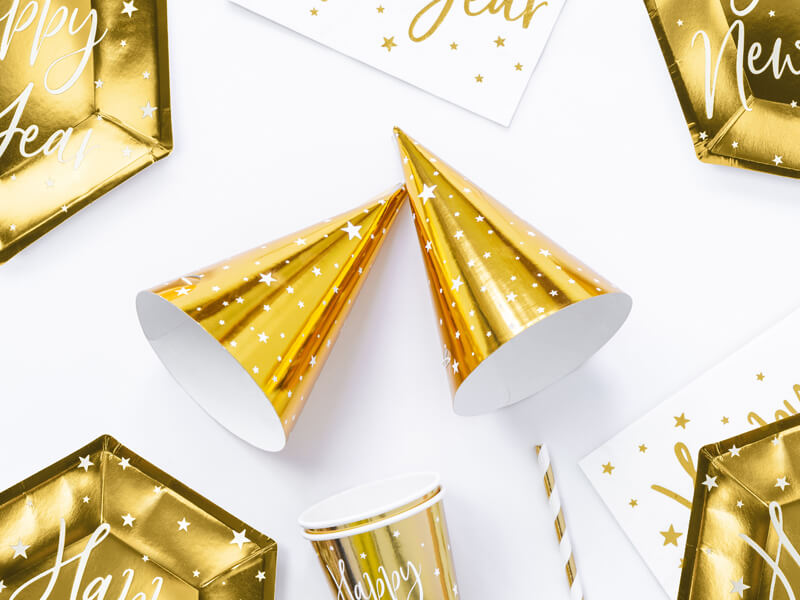 Partyhattar 6-pack  Guld & stjärnor - 2