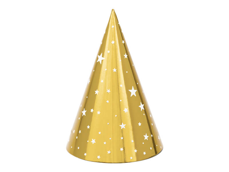 Partyhattar 6-pack  Guld & stjärnor