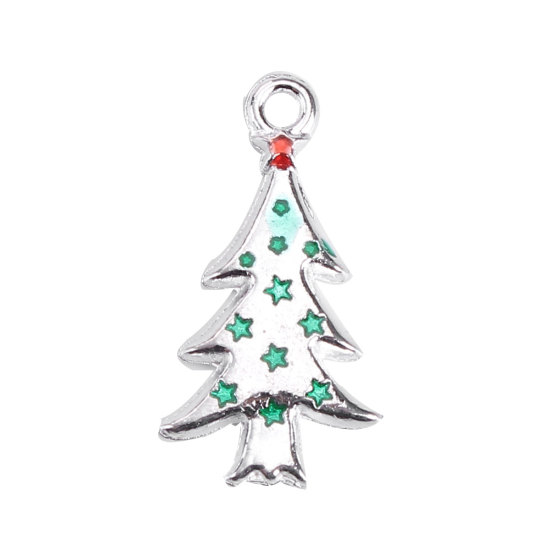 Berlock - Christmas tree silver  w enamel green