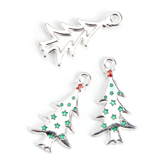 Berlock - Christmas tree silver  w enamel green - 2