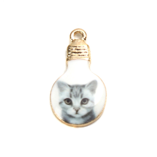 Charm   enamel bulb,  grey cat