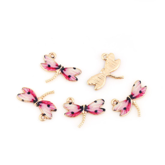 Charm -  Enameld Dragonfly, pink dots - 2