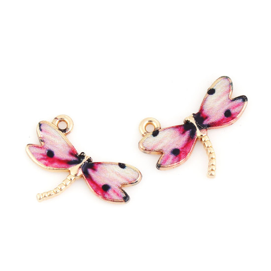 Charm -  Enameld Dragonfly, pink dots
