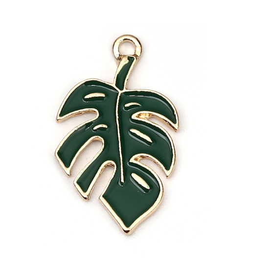 Berlock - Emaljerat Monstera blad,  Grönt