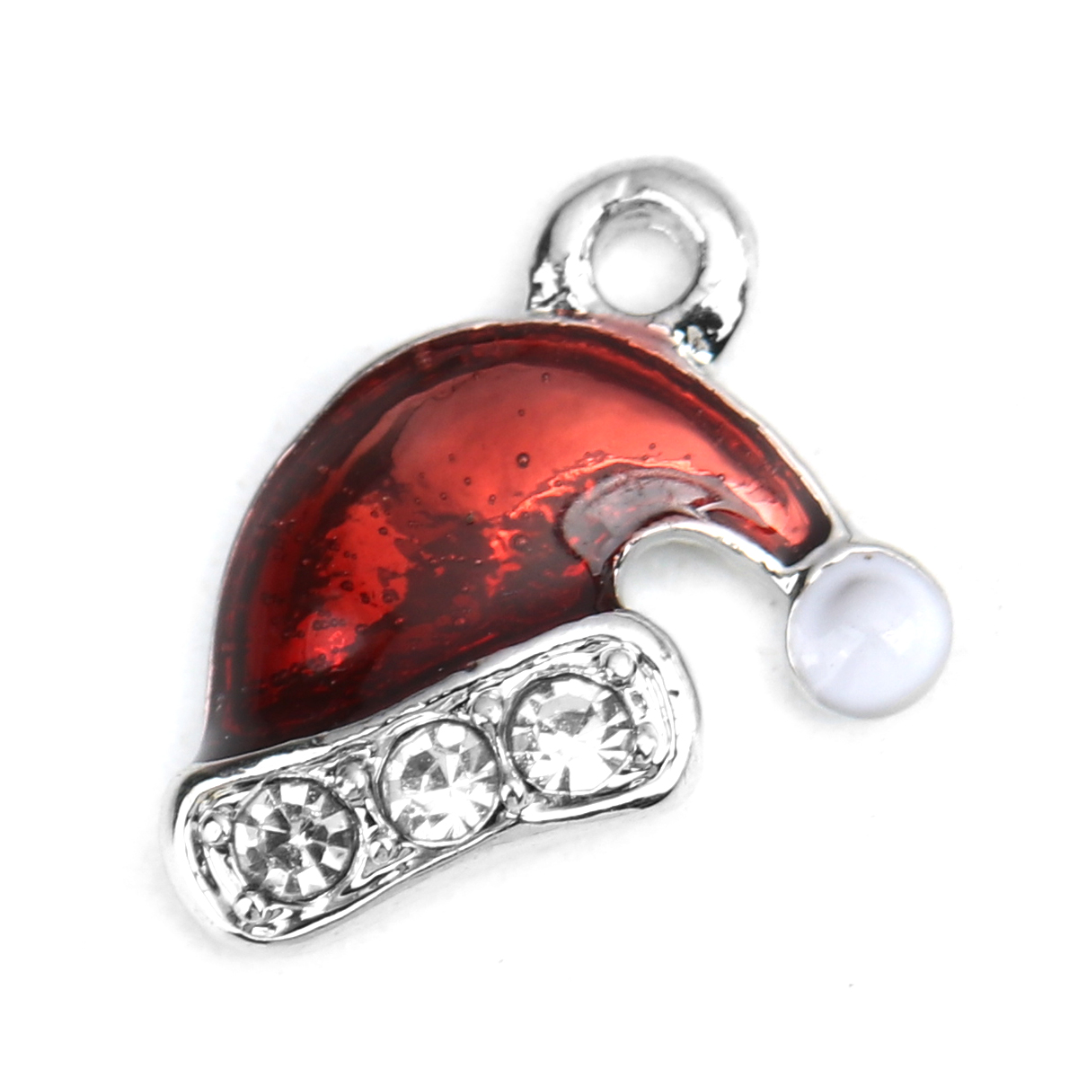 Charm -  Enameld Santa hat, rhinestones 11mm