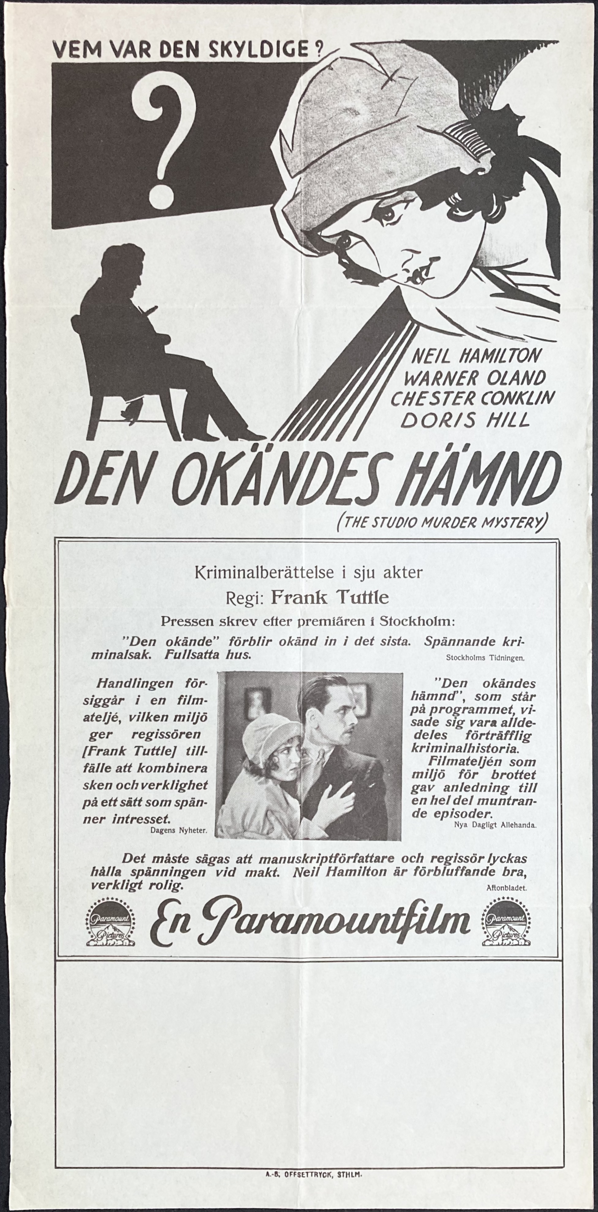 DEN OKÄNDES HÄMND (1929)