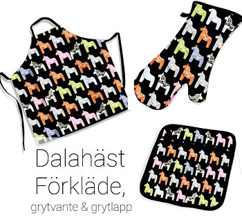 Paket Dalahäst Förkläde, Grytlapp & Grytvante