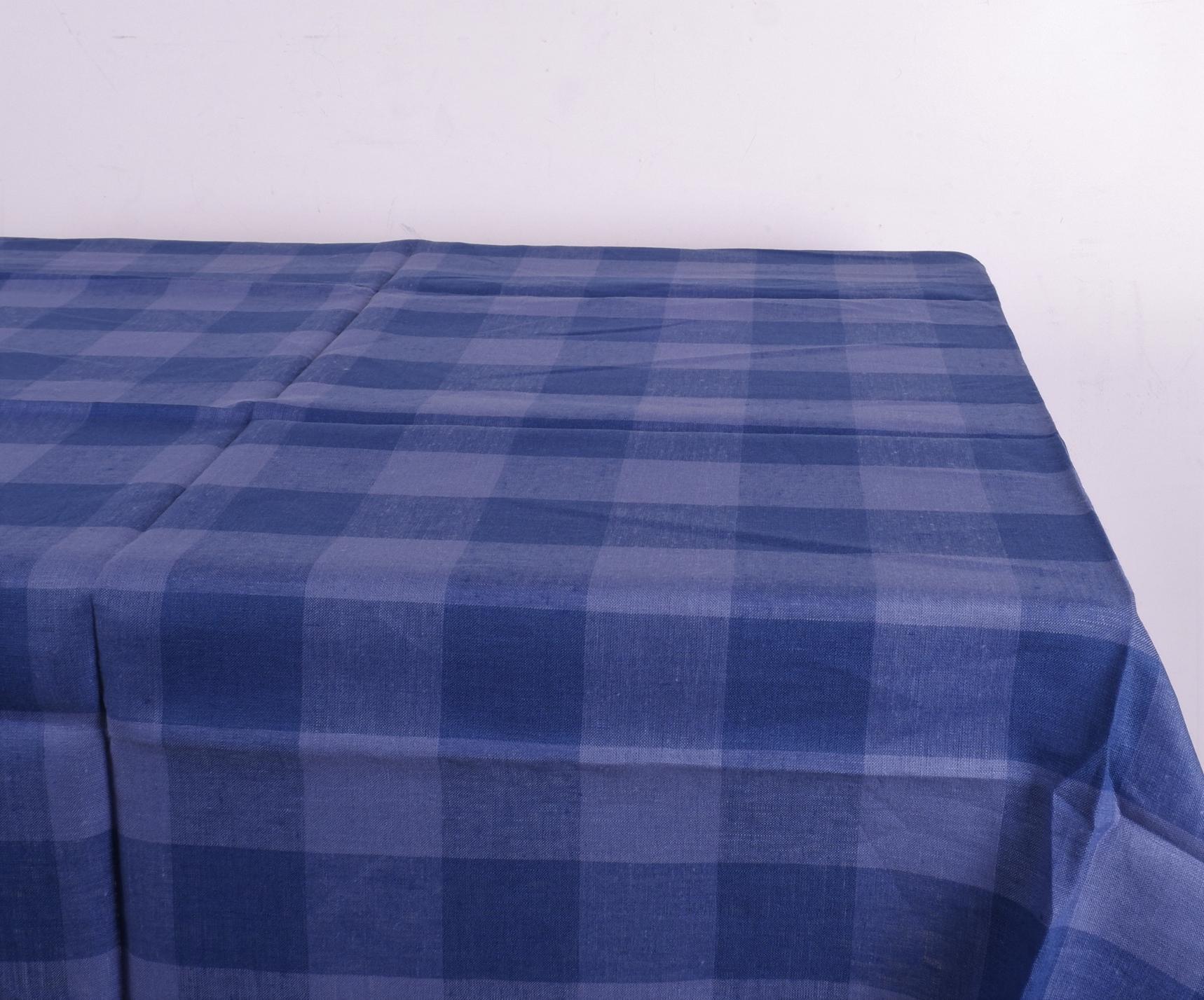 Blue gingham linen tablecloth LithuanianLinen