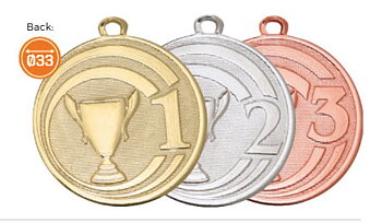 Medaljer 45 mm präglade - "1" "2" "3" - Guld, Silver, Brons