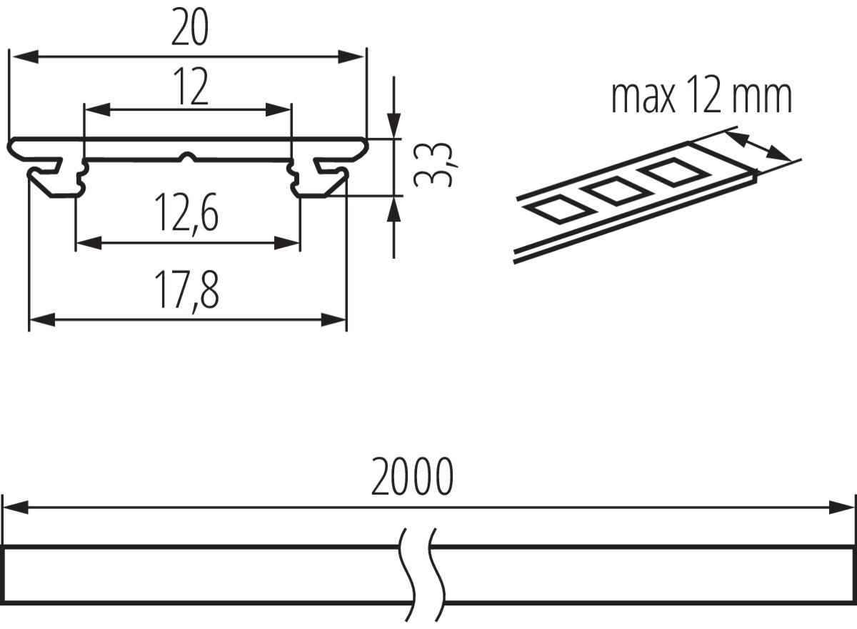 KANLUX Aluminiumprofil H BÖJBAR 20x3,3mm - 3