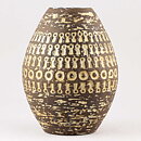 Mari Simmulson (Mexico 1960s) Brown Oval Vase with Relief Decor 16 cm
