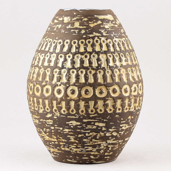 マリ・シムルソン Mexicoシリーズ 幾何学模様の茶色の花瓶 Vase 1960年代 (16 cm)