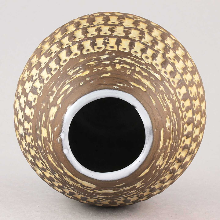 マリ・シムルソン Mexicoシリーズ 幾何学模様の茶色の花瓶 Vase 1960年代 (16 cm)